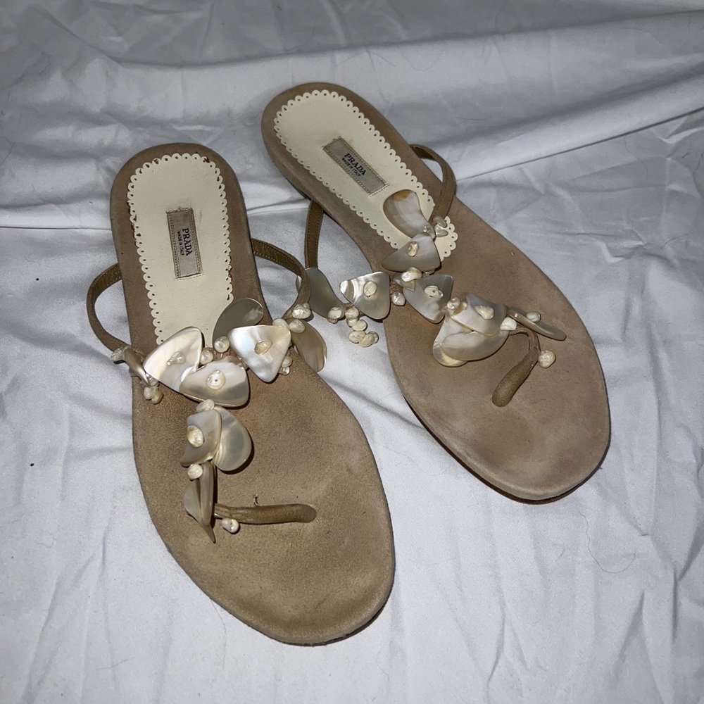 Prada suede sandals shells 36
